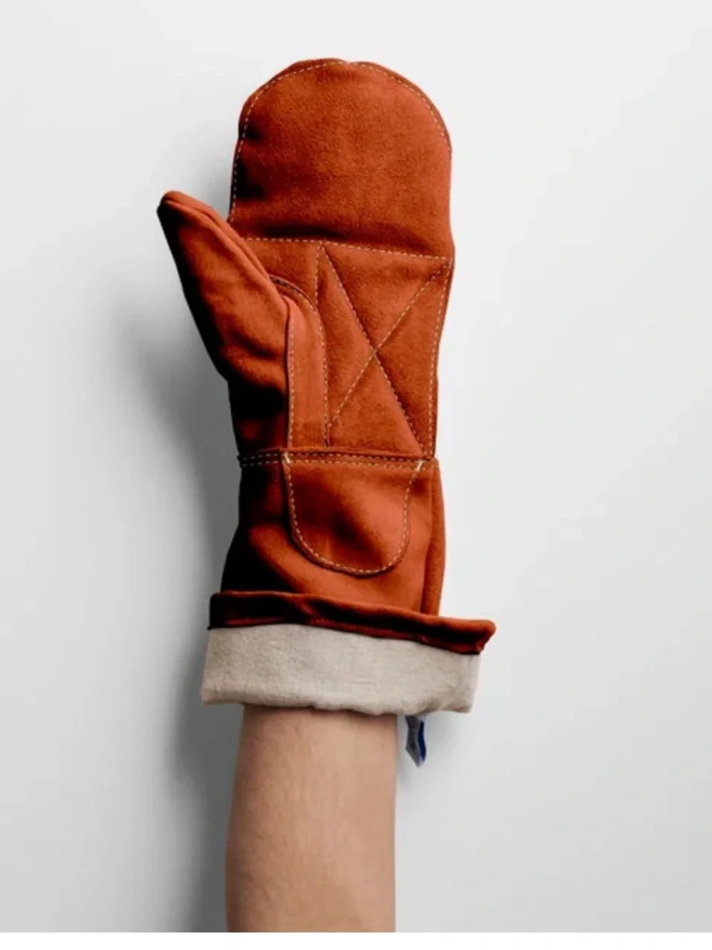 Vintage Orange Suede Shearling-Lined Mittens